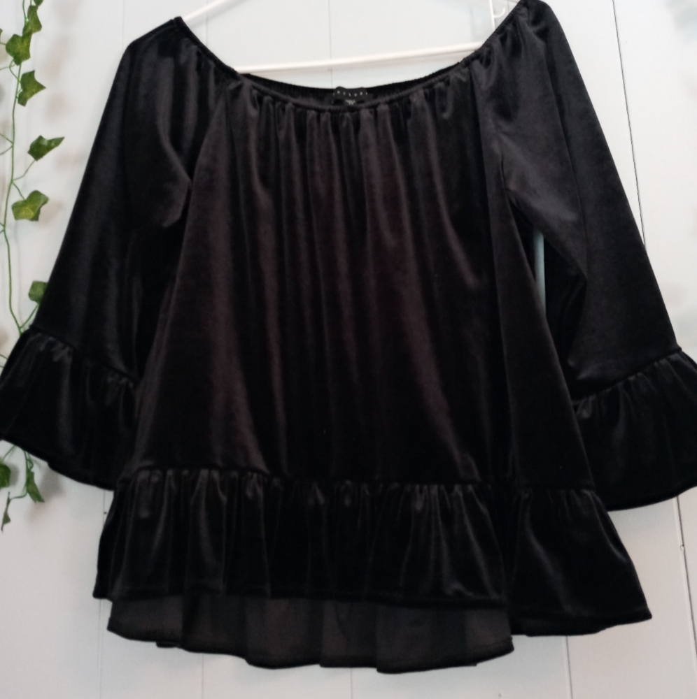 Sanctuary Black Black Velvet Off Shoulder Top - Picture 3 of 12